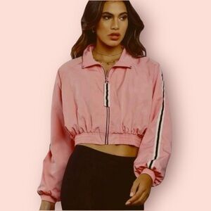 Love Tree Pink Cropped Bomber Jacket, Size L, MSRP $38‎